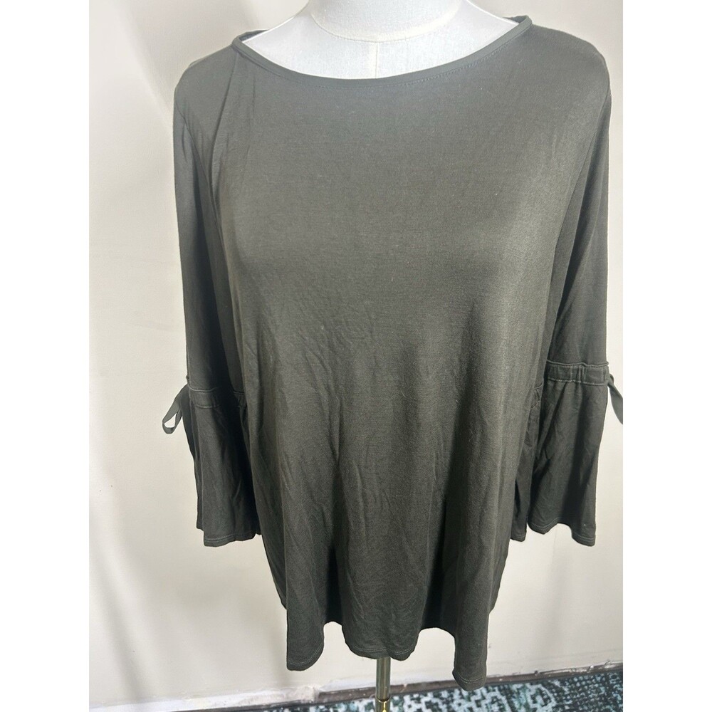 White House Black Market Women's Pullover XL Green Stretch Bell Sleeves 321